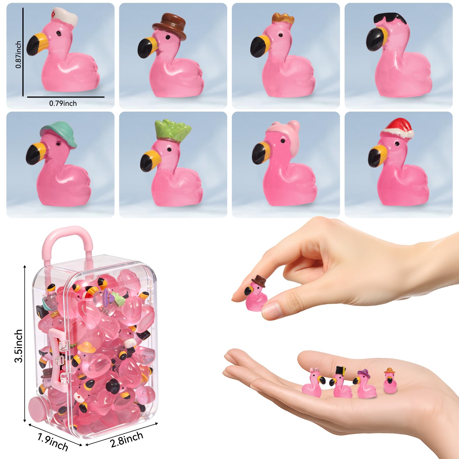 56 Mini Resin Flamingos with Suitcases – Solar Glow Fairy Garden Decor by Breelytic