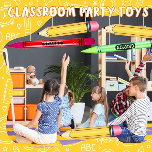 6 Giant Inflatable Crayon & Pencil Balloons – 41" Crayons + 27" Pencils for Back to School Decor
