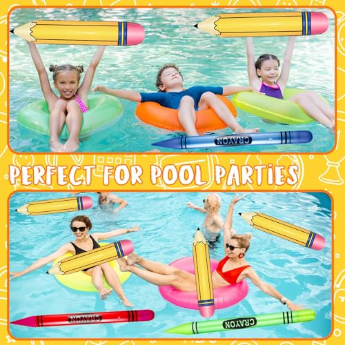 6 Giant Inflatable Crayon & Pencil Balloons – 41" Crayons + 27" Pencils for Back to School Decor