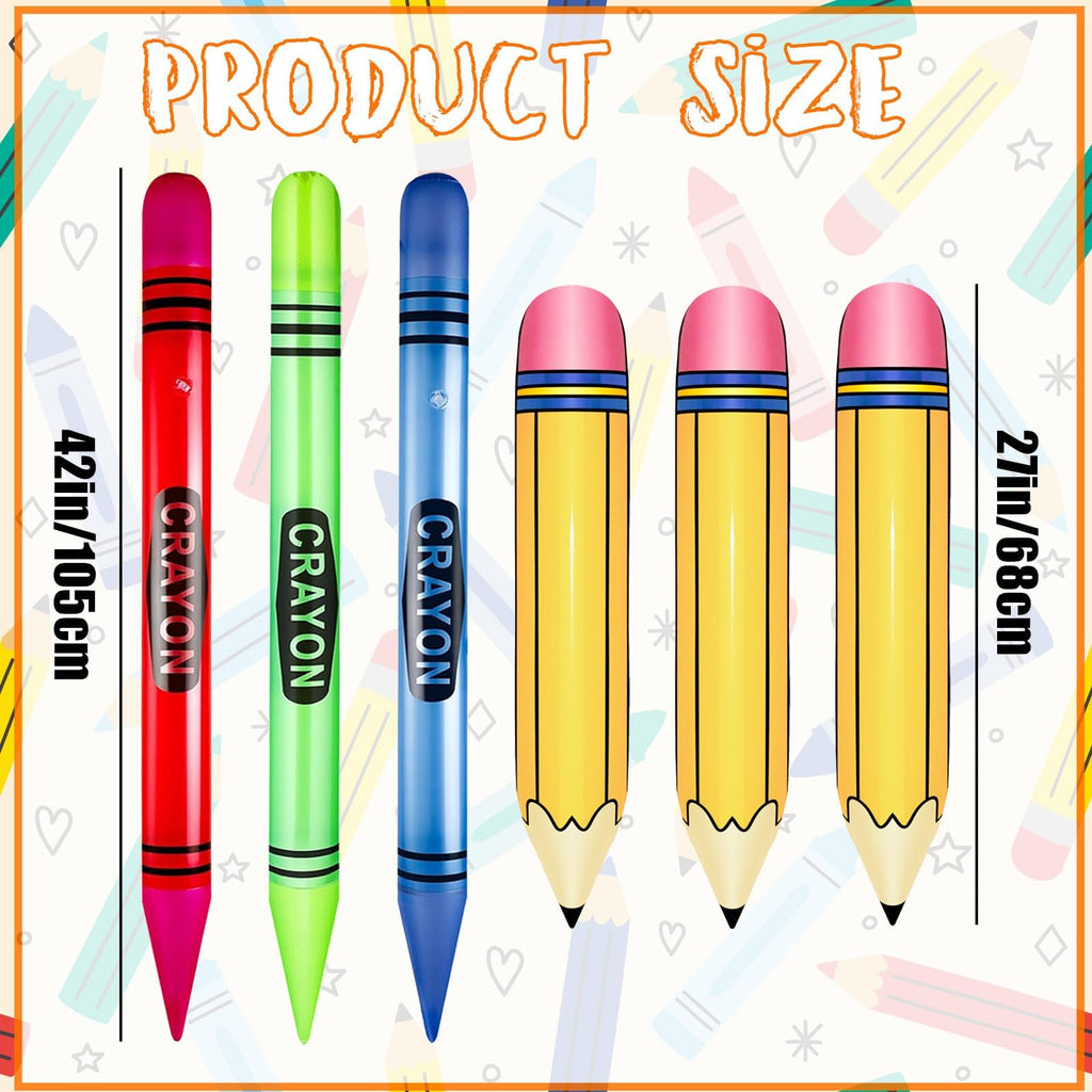 6 Giant Inflatable Crayon & Pencil Balloons – 41" Crayons + 27" Pencils for Back to School Decor