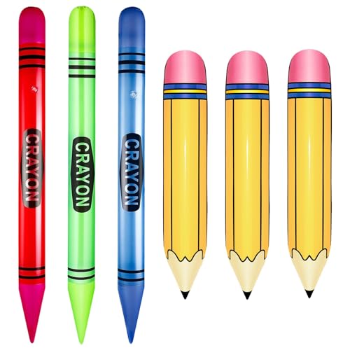 6 Giant Inflatable Crayon & Pencil Balloons – 41" Crayons + 27" Pencils for Back to School Decor