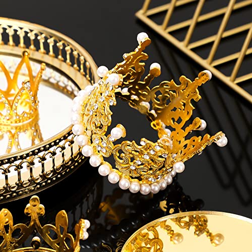 6 Gold Crown Cake Toppers with Pearls & Rhinestones – 3 Sizes for Birthday Wedding Baby Shower