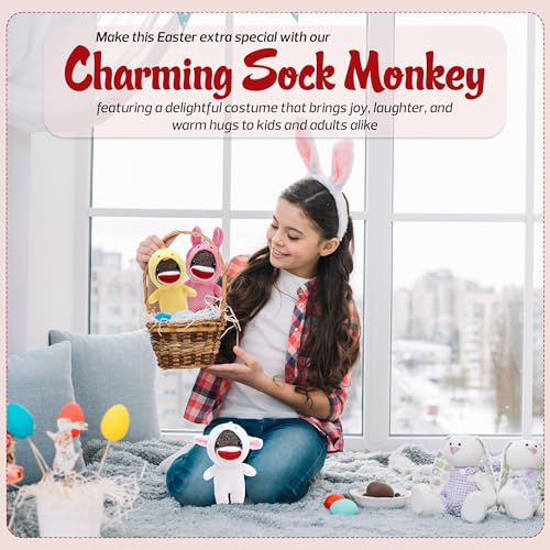 6-Inch Easter Sock Monkey in Sheep Costume – Soft Plush with Hidden Surprise by Made By Aliens