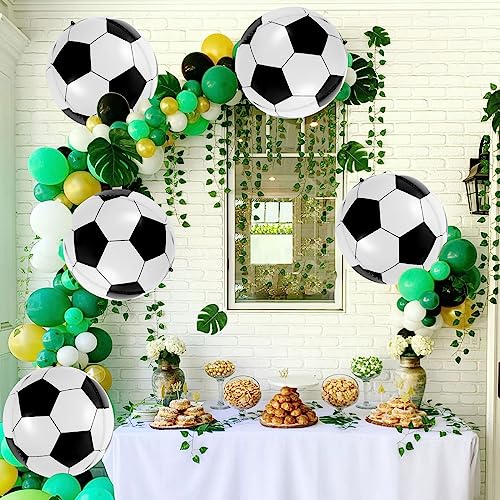 6 Pack 22 Inch Foil Soccer Balloons with Ribbon – Reusable Mylar Balloons for Soccer Themed Parties