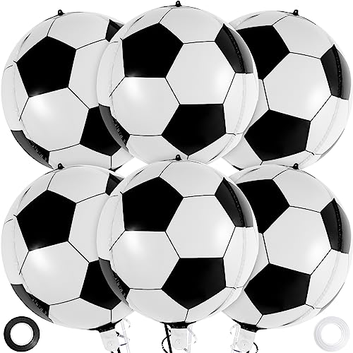6 Pack 22 Inch Foil Soccer Balloons with Ribbon – Reusable Mylar Balloons for Soccer Themed Parties