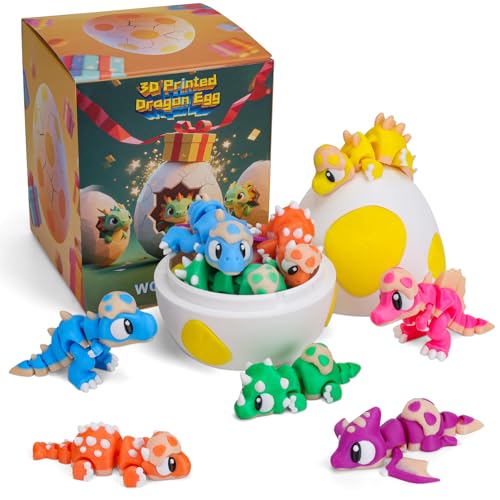 6-Pack 3D Printed Dinosaur Eggs with Articulated Mini Dinosaurs Inside – T-Rex, Triceratops, Stegosaurus, Spinosaurus, Ankylosaurus, Pterosaur – Fidget Toy & Easter Basket Stuffer