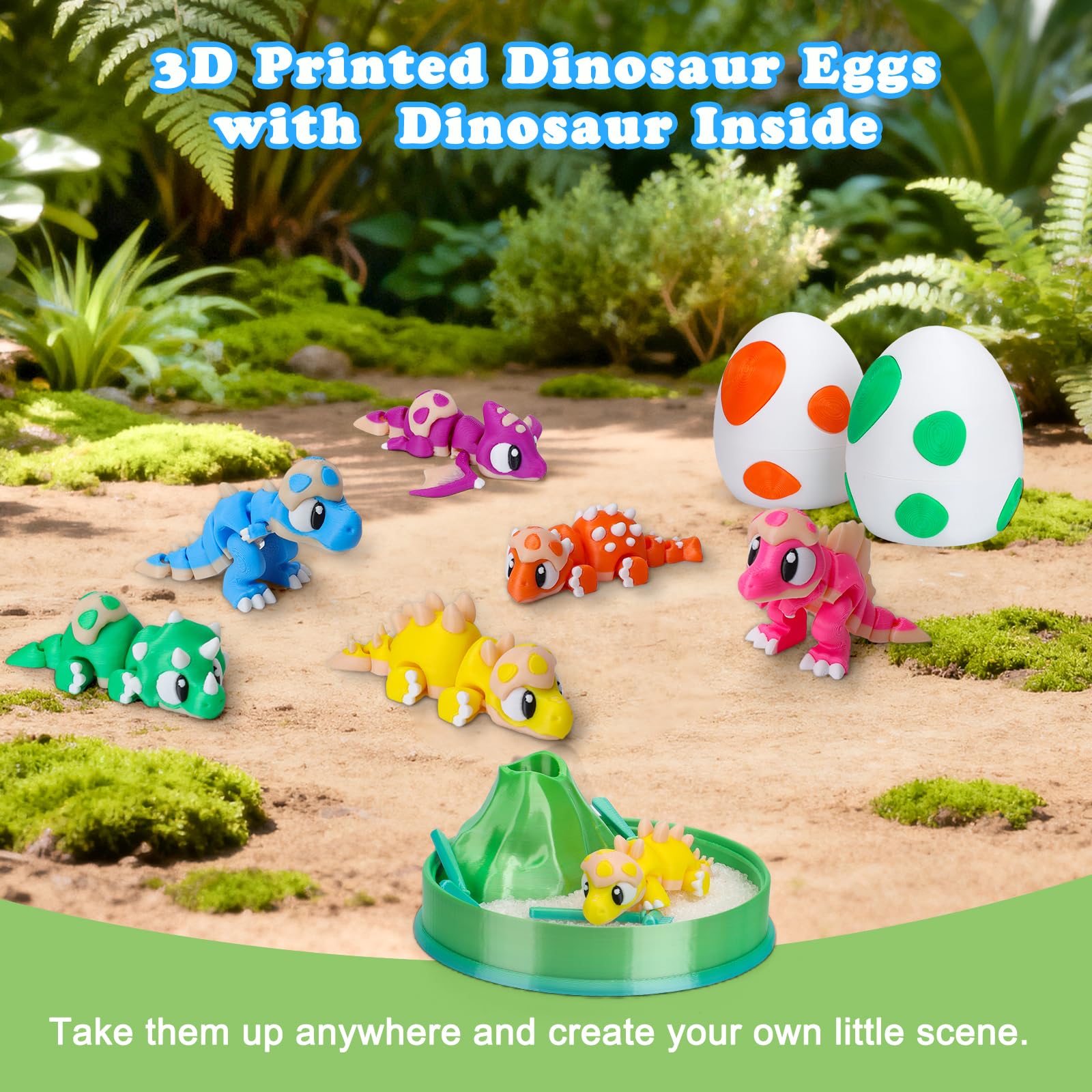 6-Pack 3D Printed Dinosaur Eggs with Articulated Mini Dinosaurs Inside – T-Rex, Triceratops, Stegosaurus, Spinosaurus, Ankylosaurus, Pterosaur – Fidget Toy & Easter Basket Stuffer