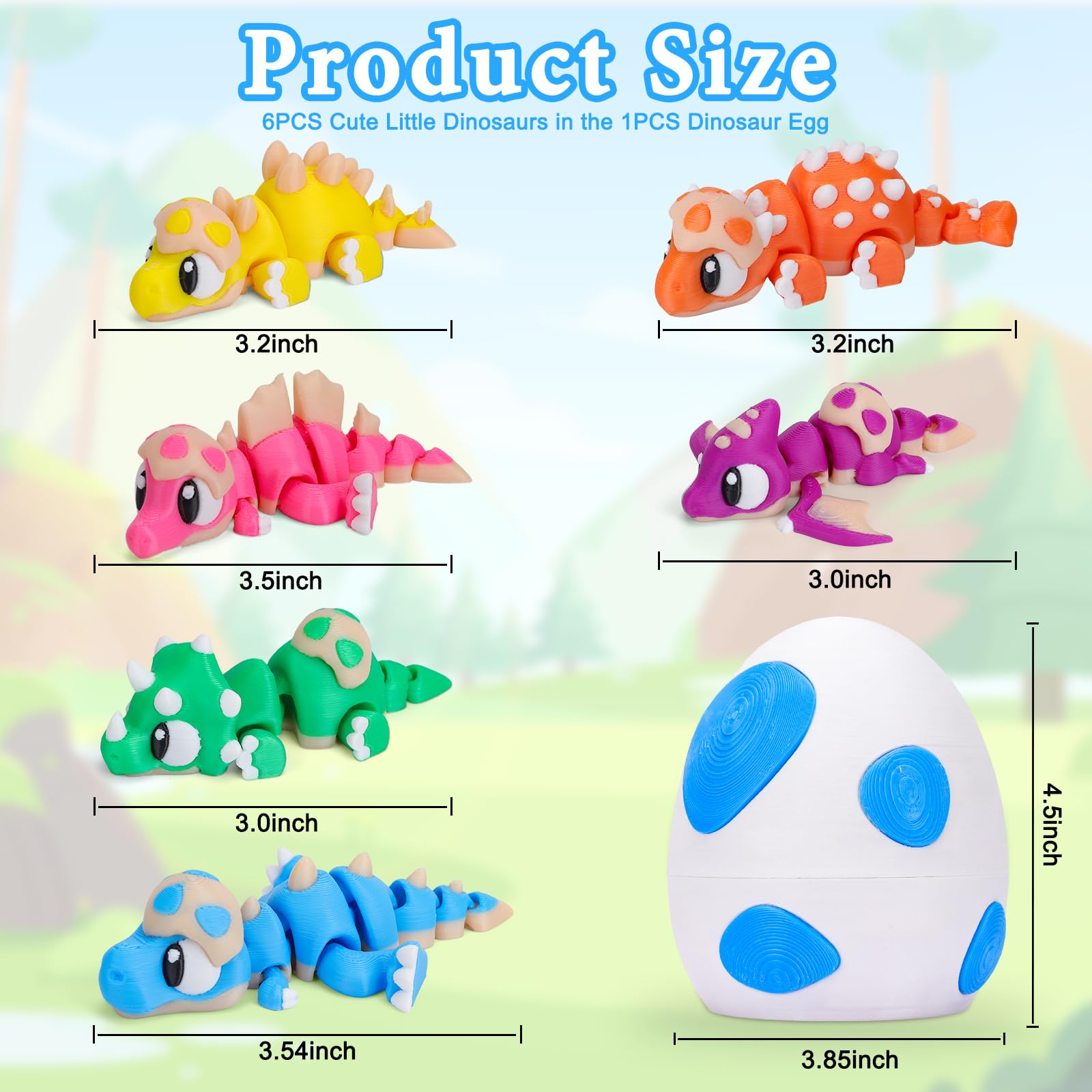 6-Pack 3D Printed Dinosaur Eggs with Articulated Mini Dinosaurs Inside – T-Rex, Triceratops, Stegosaurus, Spinosaurus, Ankylosaurus, Pterosaur – Fidget Toy & Easter Basket Stuffer