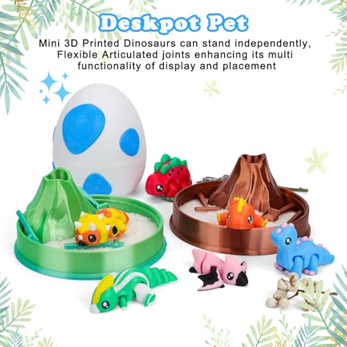 6-Pack 3D Printed Rainbow Dinosaurs with Dragon Egg – Articulated Miniature Figurines for Fidgeting, Collection, and Party Favors