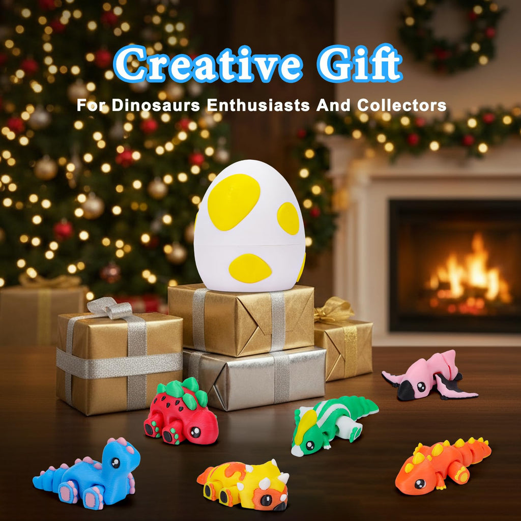 6-Pack 3D Printed Rainbow Dinosaurs with Dragon Egg – Articulated Miniature Figurines for Fidgeting, Collection, and Party Favors