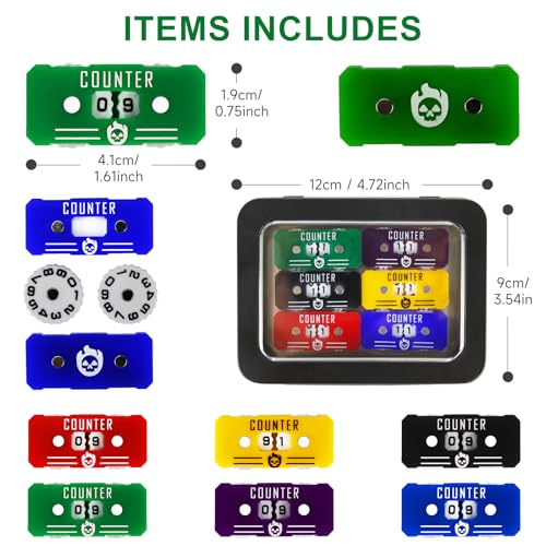 6-Pack Acrylic Life Counter Set with Magnetic Dial and Metal Box for MTG D&D Tabletop Games