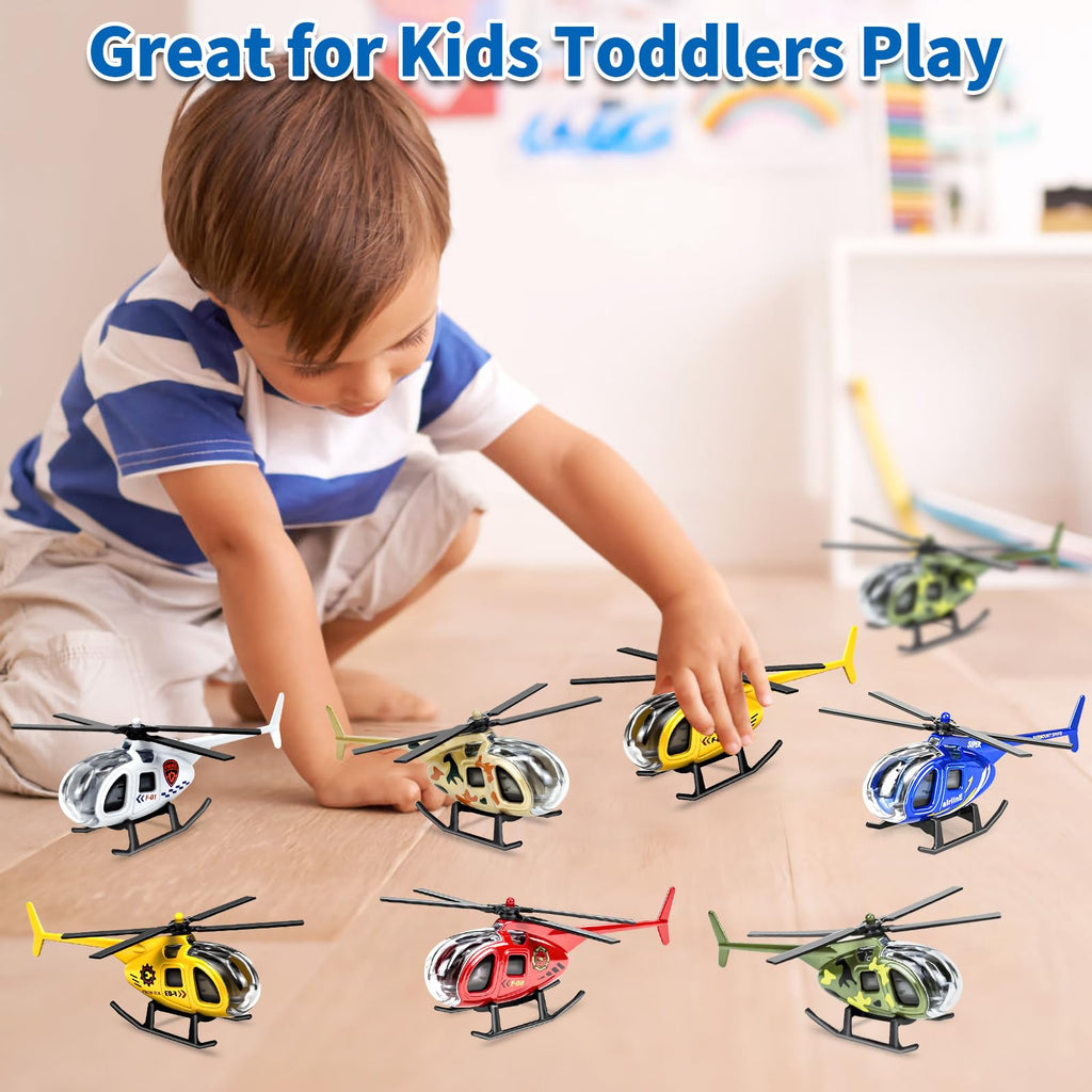 6 Pack Diecast Helicopter Toys - Mini Model Planes for Kids, Party Favors & Goodie Bag Stuffers (Ages 3-7)