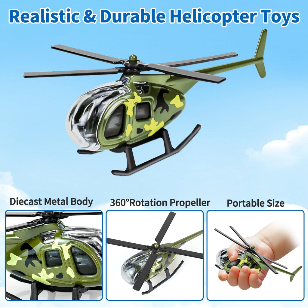 6 Pack Diecast Helicopter Toys - Mini Model Planes for Kids, Party Favors & Goodie Bag Stuffers (Ages 3-7)