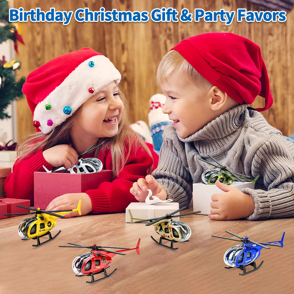 6 Pack Diecast Helicopter Toys - Mini Model Planes for Kids, Party Favors & Goodie Bag Stuffers (Ages 3-7)