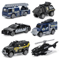 6-Pack Diecast Police Car Toy Set – Mini Alloy Models for Boys 3-7, Armored Vehicle, Rescue Truck, Military Helicopter