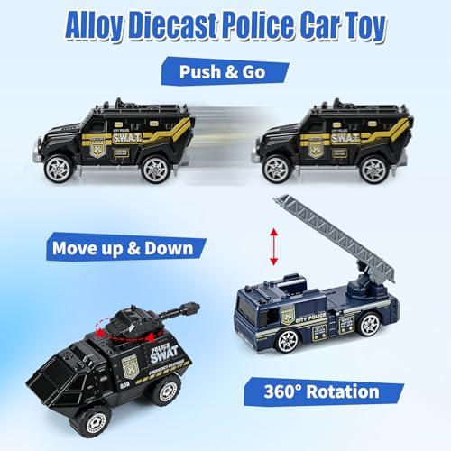 6-Pack Diecast Police Car Toy Set – Mini Alloy Models for Boys 3-7, Armored Vehicle, Rescue Truck, Military Helicopter
