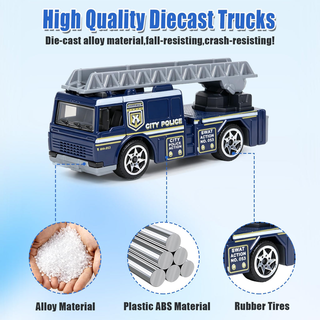 6-Pack Diecast Police Car Toy Set – Mini Alloy Models for Boys 3-7, Armored Vehicle, Rescue Truck, Military Helicopter