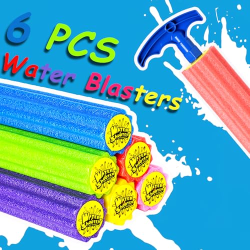 6-Pack Foam Water Blaster Soaker Guns for Kids & Adults – 33ft Range, Soft Foam, Multicolored