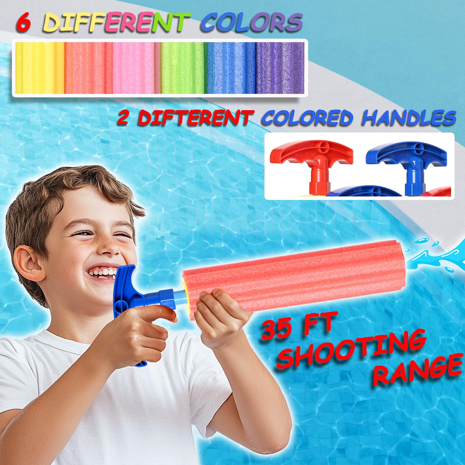 6-Pack Foam Water Blaster Soaker Guns for Kids & Adults – 33ft Range, Soft Foam, Multicolored