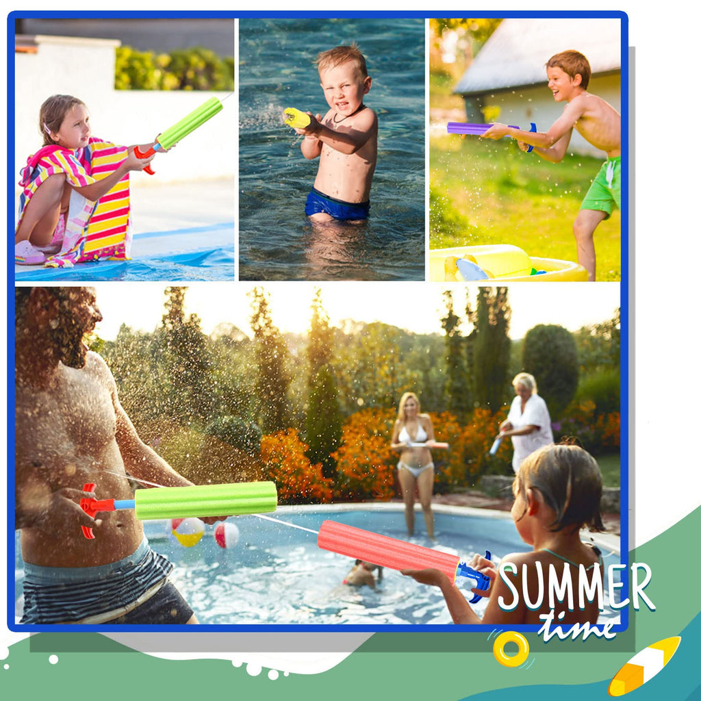 6-Pack Foam Water Blaster Soaker Guns for Kids & Adults – 33ft Range, Soft Foam, Multicolored