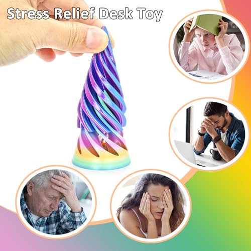 6-Pack Impossible Cone Fidget Toys – 3D Printed Spiral Pyramid Passthrough Sculptures, Stress Relievers for Adults & Kids (6 Colors)