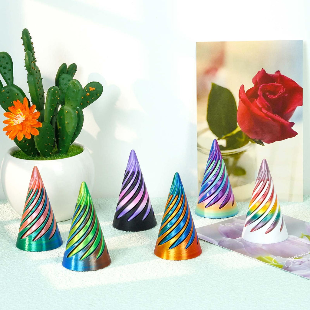 6-Pack Impossible Cone Fidget Toys – 3D Printed Spiral Pyramid Passthrough Sculptures, Stress Relievers for Adults & Kids (6 Colors)