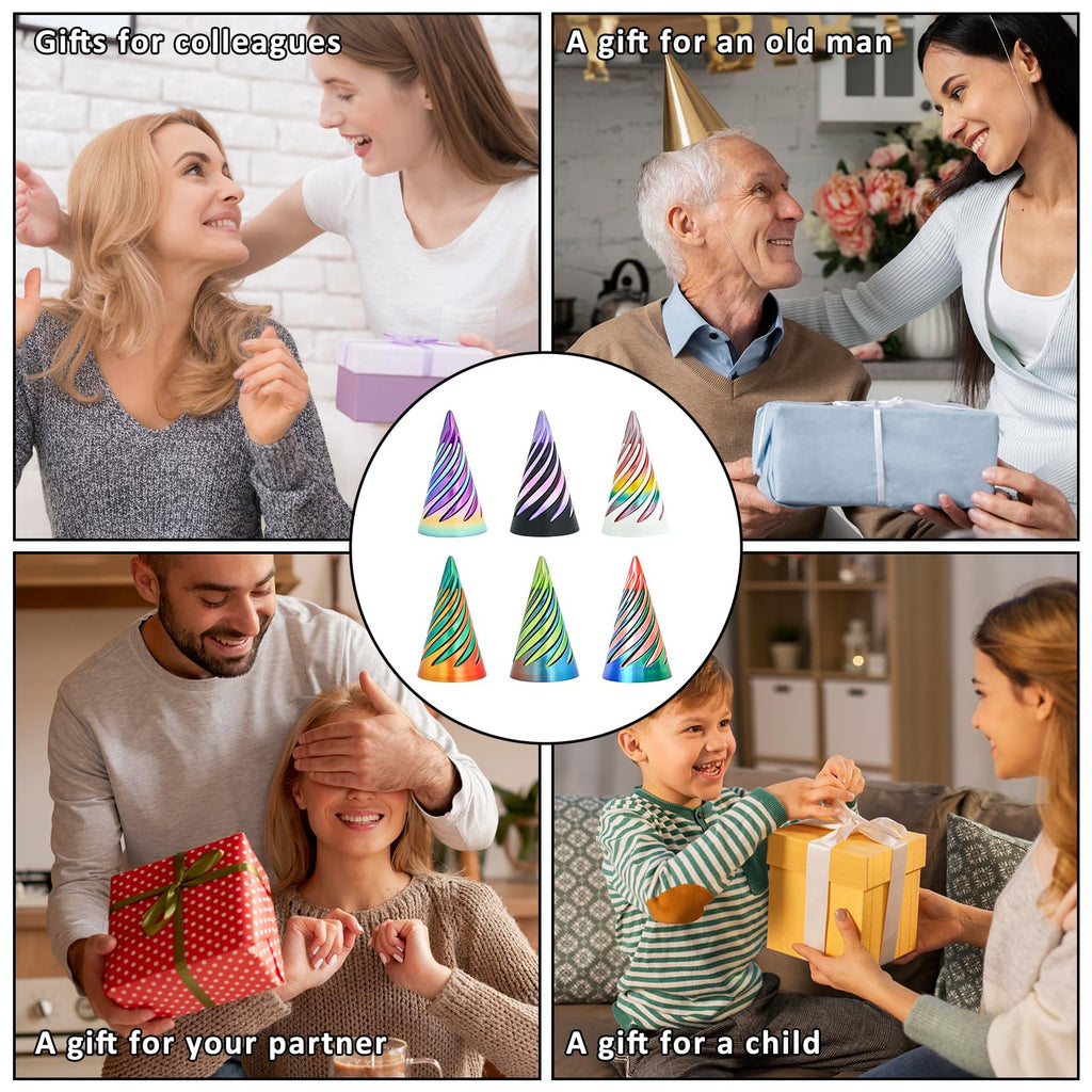 6-Pack Impossible Cone Fidget Toys – 3D Printed Spiral Pyramid Passthrough Sculptures, Stress Relievers for Adults & Kids (6 Colors)