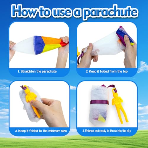 6-Pack Outdoor Parachute Toys with Colorful Patterns and Small Figures for Kids Ages 3-12