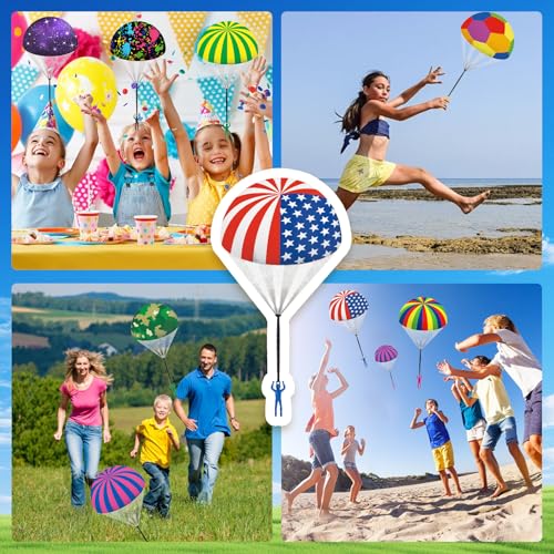6-Pack Outdoor Parachute Toys with Colorful Patterns and Small Figures for Kids Ages 3-12