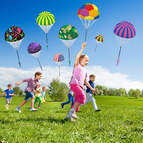 6-Pack Outdoor Parachute Toys with Colorful Patterns and Small Figures for Kids Ages 3-12