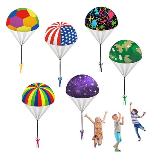 6-Pack Outdoor Parachute Toys with Colorful Patterns and Small Figures for Kids Ages 3-12