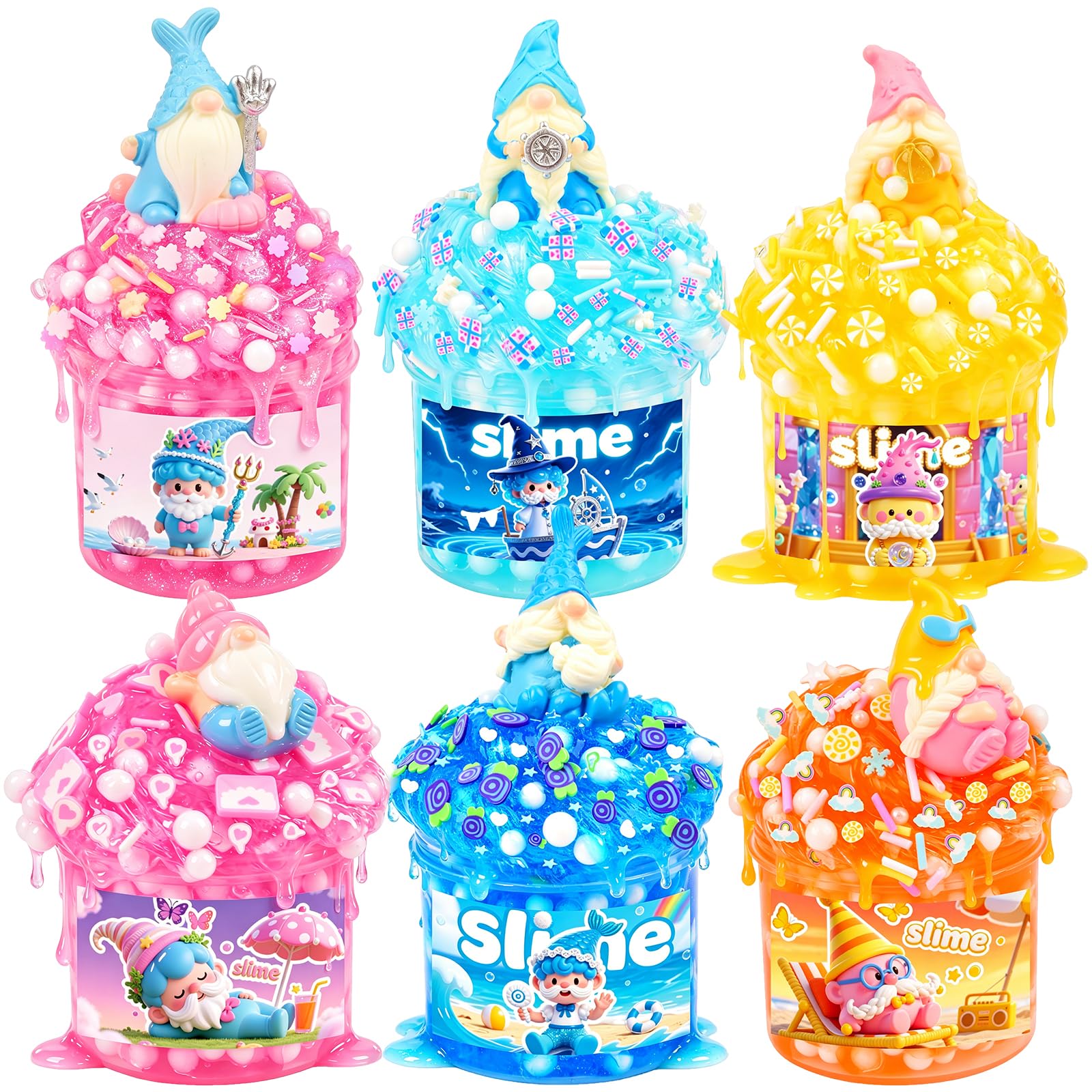 6 Pack Pink Crunchy Slime Kit for Girls Ages 8-12 – Non-Stick Slimes with Dwarf Figurines & Glitter Add-Ins, Party Favor Goodie Bag Stuffers, Easter Gifts for Kids by tuupowana