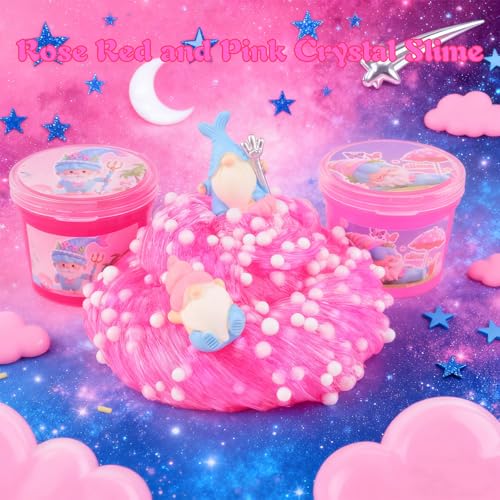 6 Pack Pink Crunchy Slime Kit for Girls Ages 8-12 – Non-Stick Slimes with Dwarf Figurines & Glitter Add-Ins, Party Favor Goodie Bag Stuffers, Easter Gifts for Kids by tuupowana