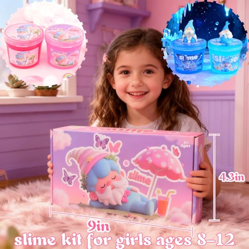 6 Pack Pink Crunchy Slime Kit for Girls Ages 8-12 – Non-Stick Slimes with Dwarf Figurines & Glitter Add-Ins, Party Favor Goodie Bag Stuffers, Easter Gifts for Kids by tuupowana