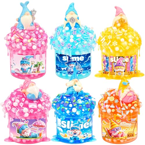 6 Pack Pink Crunchy Slime Kit for Girls Ages 8-12 – Non-Stick Slimes with Dwarf Figurines & Glitter Add-Ins, Party Favor Goodie Bag Stuffers, Easter Gifts for Kids by tuupowana