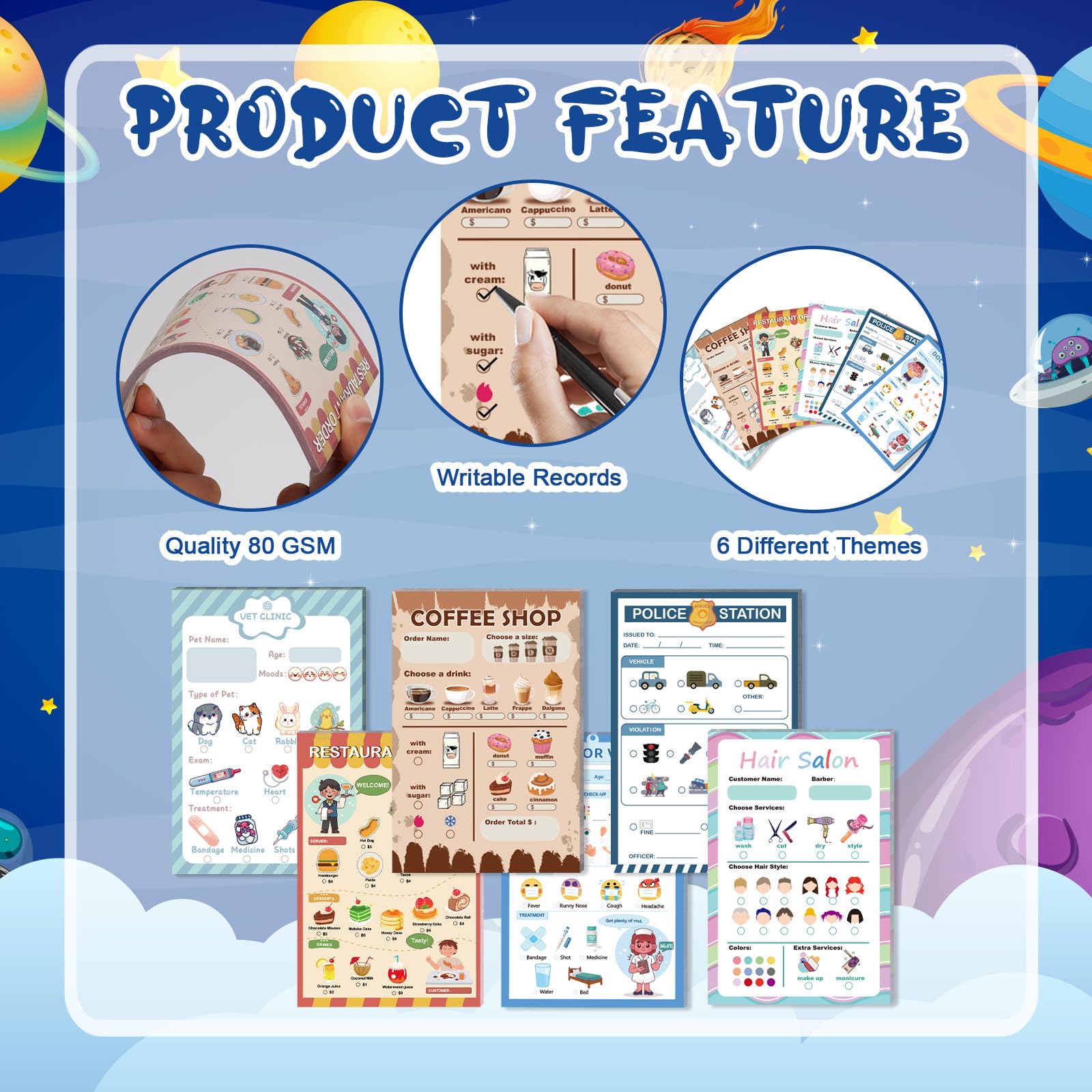 6-Pack Pretend Play Notepads for Kids – 4x6 Inch Themed Role-Play Pads (30 Sheets Each, Ages 3-5)