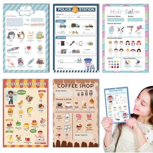6-Pack Pretend Play Notepads for Kids – 4x6 Inch Themed Role-Play Pads (30 Sheets Each, Ages 3-5)