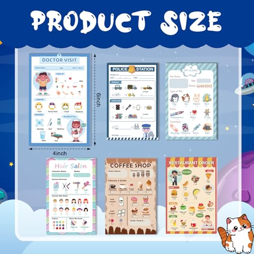 6-Pack Pretend Play Notepads for Kids – 4x6 Inch Themed Role-Play Pads (30 Sheets Each, Ages 3-5)