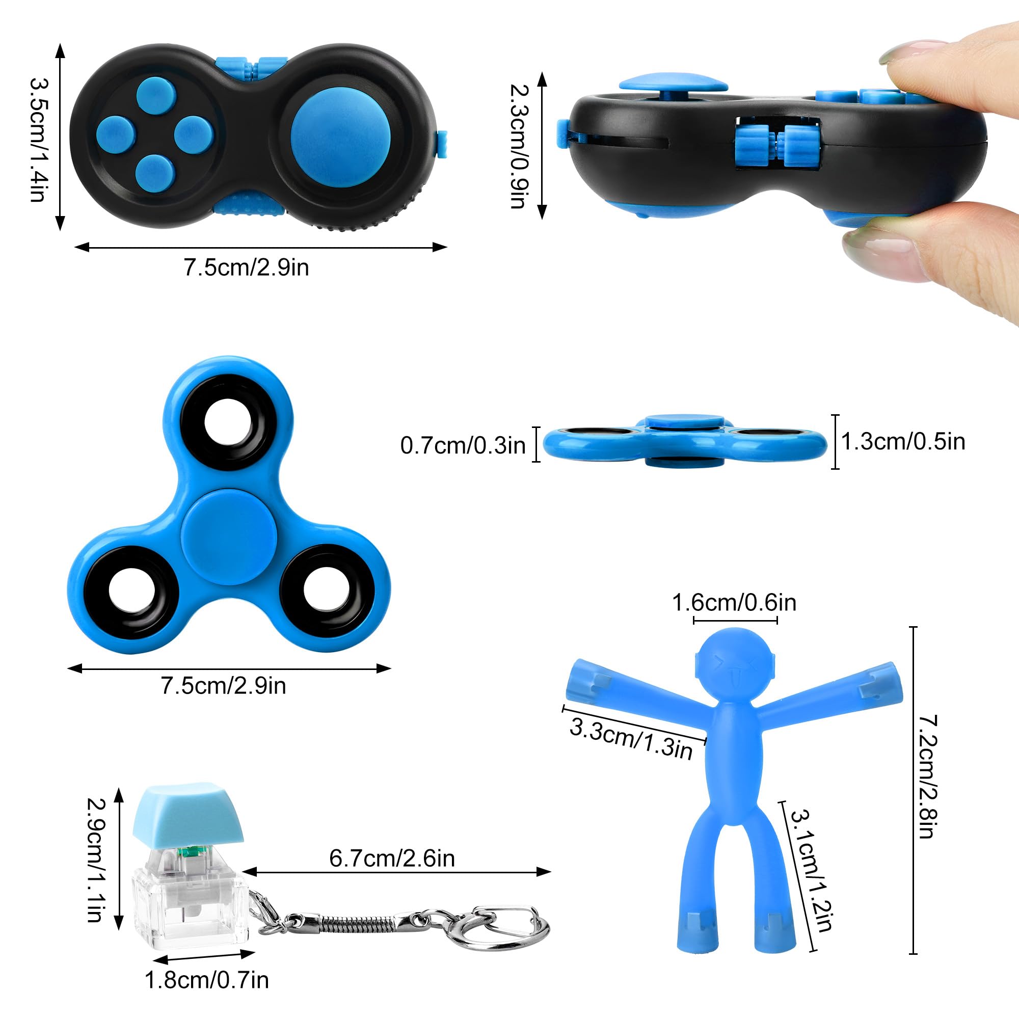 6-Pack Sensory Fidget Toy Set – Stress Relief & Anxiety Toys for Kids and Adults – Blue – HTSHO