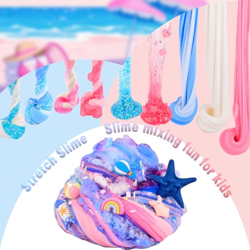6-Pack Slime Set – Butter, Cloud & Clear Slimes with 12 Vacation Accessories, Sensory Toy for Kids Ages 4-12