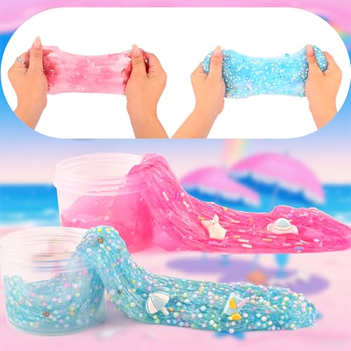 6-Pack Slime Set – Butter, Cloud & Clear Slimes with 12 Vacation Accessories, Sensory Toy for Kids Ages 4-12