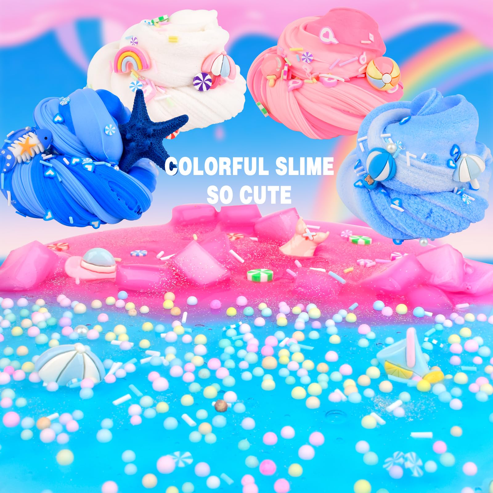 6-Pack Slime Set – Butter, Cloud & Clear Slimes with 12 Vacation Accessories, Sensory Toy for Kids Ages 4-12