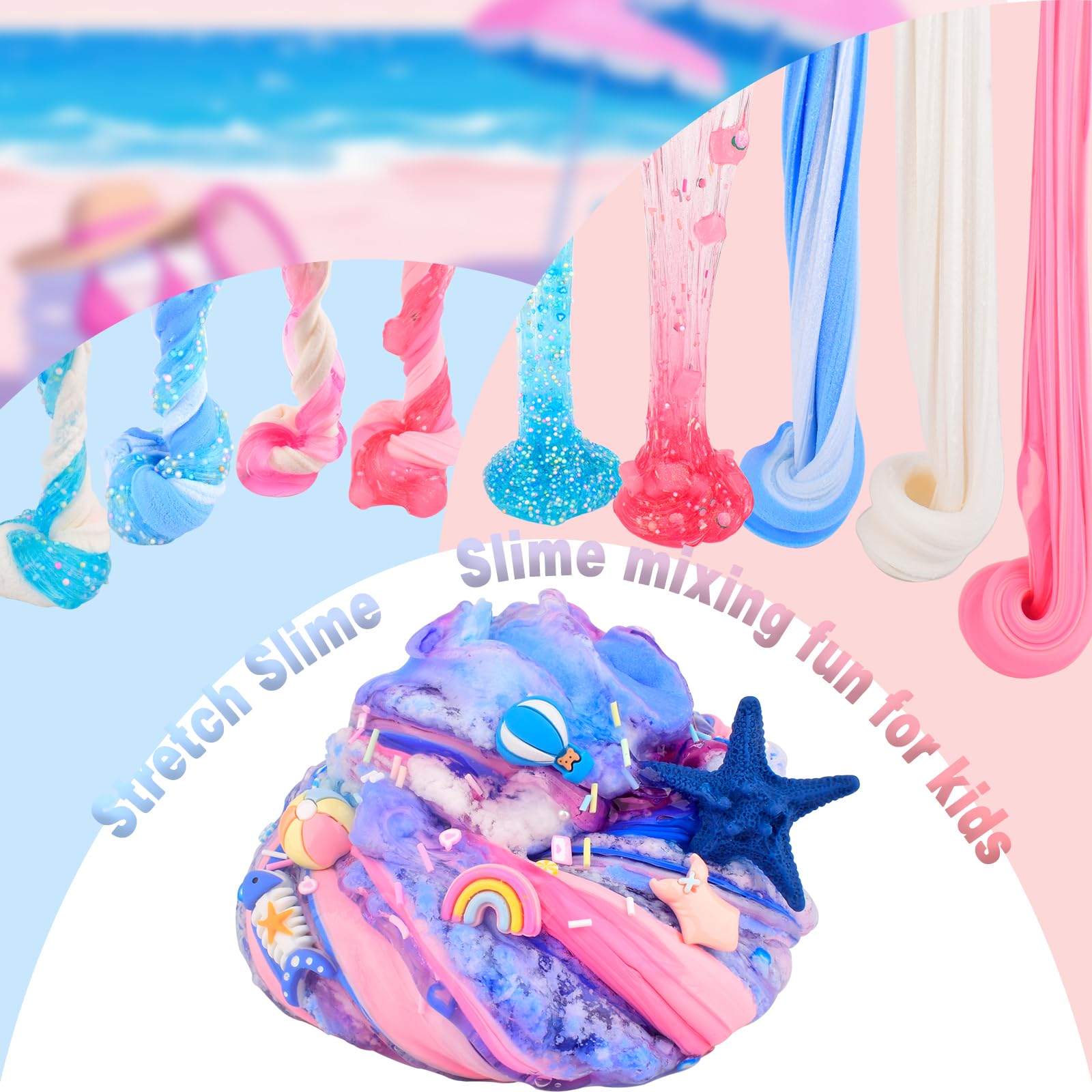 6-Pack Slime Set – Butter, Cloud & Clear Slimes with 12 Vacation Accessories, Sensory Toy for Kids Ages 4-12