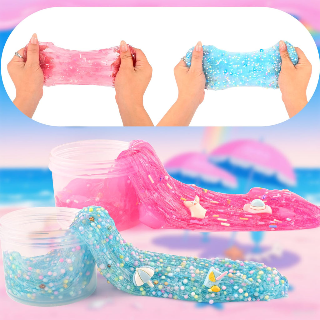 6-Pack Slime Set – Butter, Cloud & Clear Slimes with 12 Vacation Accessories, Sensory Toy for Kids Ages 4-12