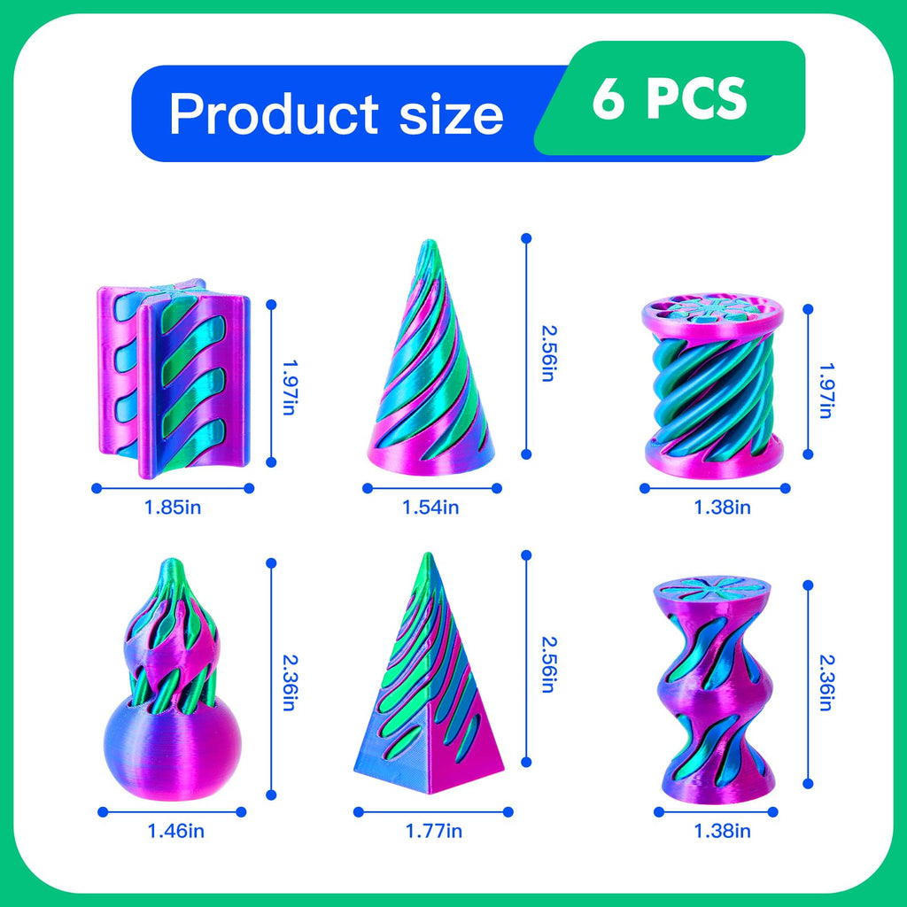 6 Pack Spiral Cone Fidget Toys – 3D Printed Impossible Pyramid Pass Through Toy for Stress Relief and Desktop Decoration