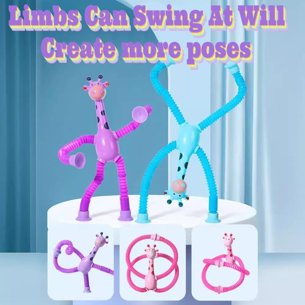 6-Pack Telescopic Suction Cup Giraffe Pop Tubes – Sensory Fidget Toys for Kids, Classroom Prizes & Travel