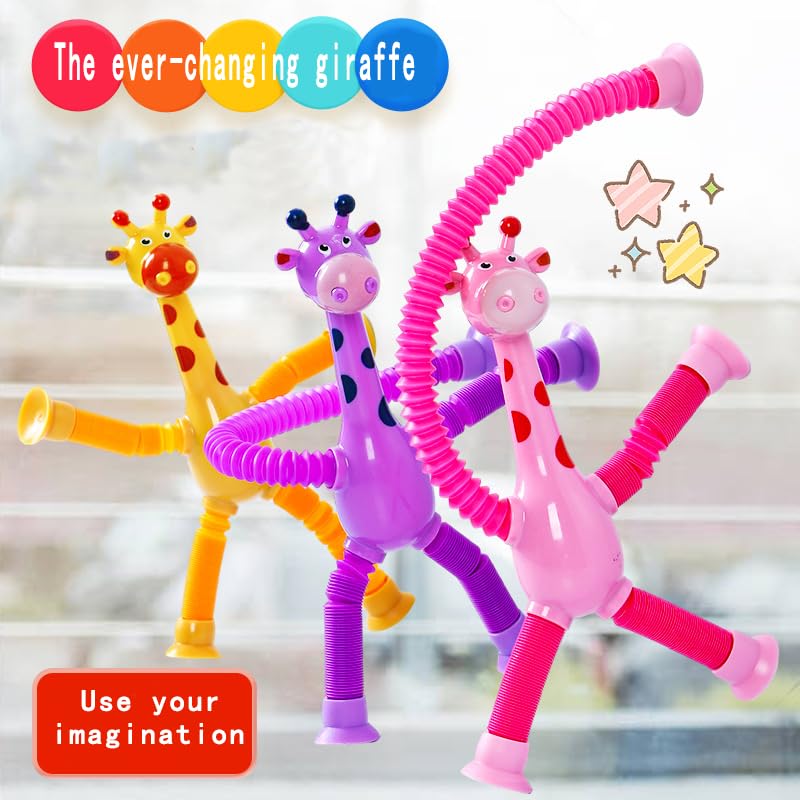 6-Pack Telescopic Suction Cup Giraffe Pop Tubes – Sensory Fidget Toys for Kids, Classroom Prizes & Travel