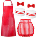 6-Piece 1950s Waiter Costume Kit – Red & White Striped Aprons, Chef Hats & Bow Ties for Themed Parties