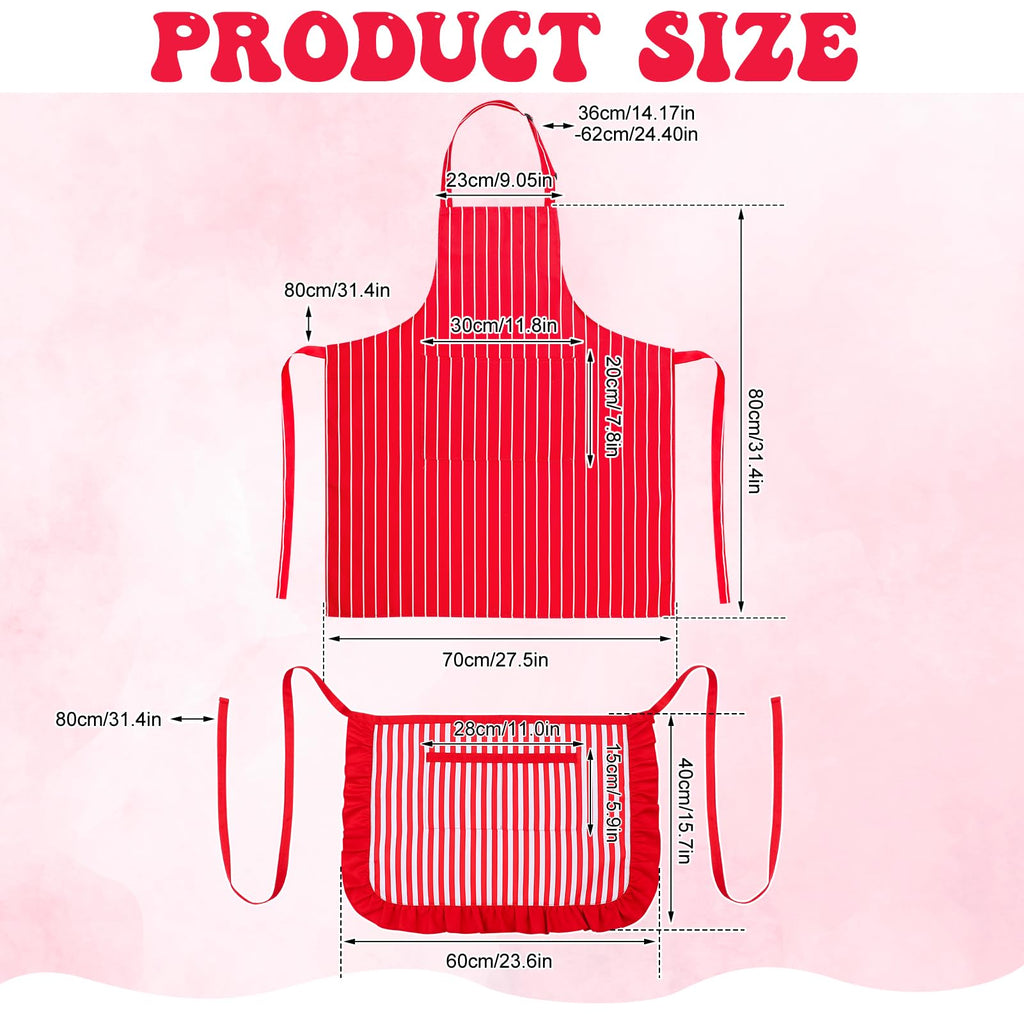 6-Piece 1950s Waiter Costume Kit – Red & White Striped Aprons, Chef Hats & Bow Ties for Themed Parties