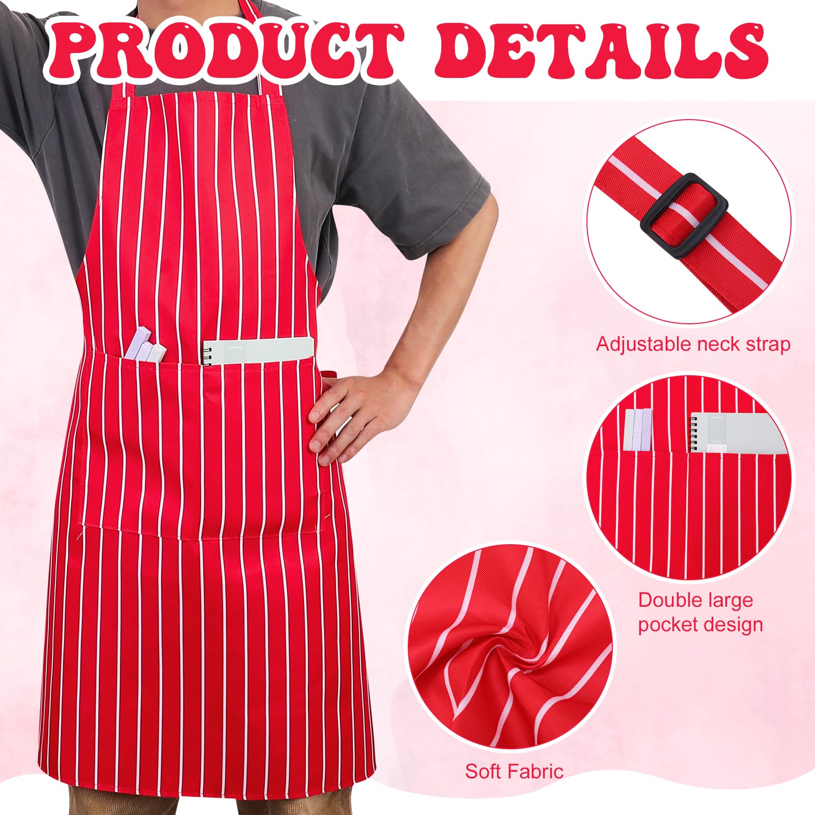 6-Piece 1950s Waiter Costume Kit – Red & White Striped Aprons, Chef Hats & Bow Ties for Themed Parties